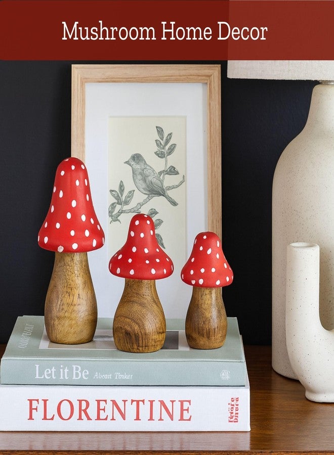 Mie Creations Wooden Mushroom Decor Figurines Set of 3, Aesthetic Mushroom Decor for Outdoor Garden Yard, Table Centerpieces, Home Shelf, Office Desk, Wood Decorative Christmas Sculptures- Red Dotted - Image 4